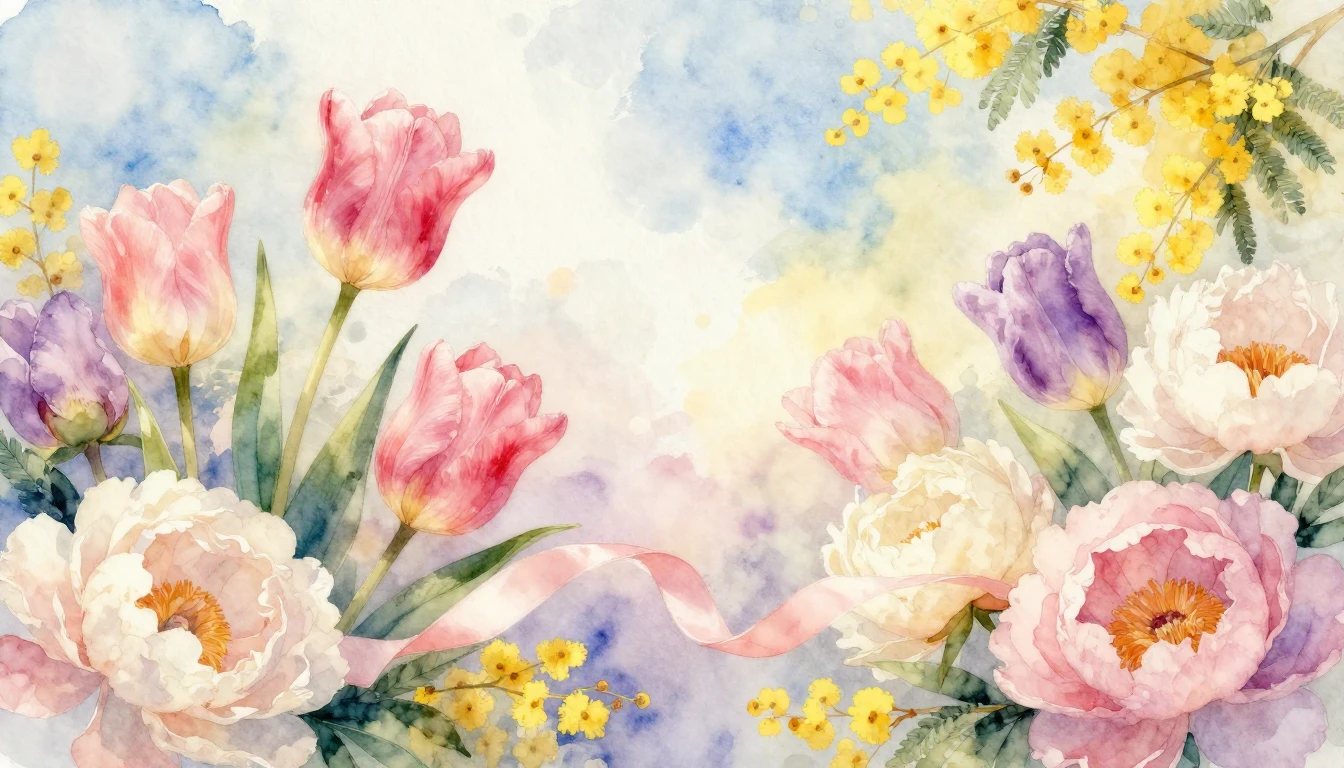 A soft, dreamy watercolor painting symbolizing spring and ro...