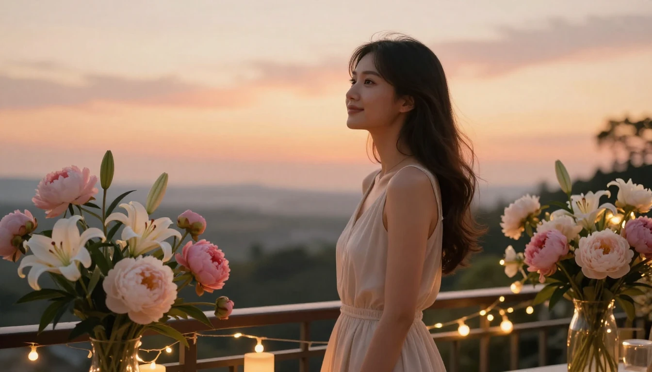 A beautiful and sophisticated scene of a young woman celebra...