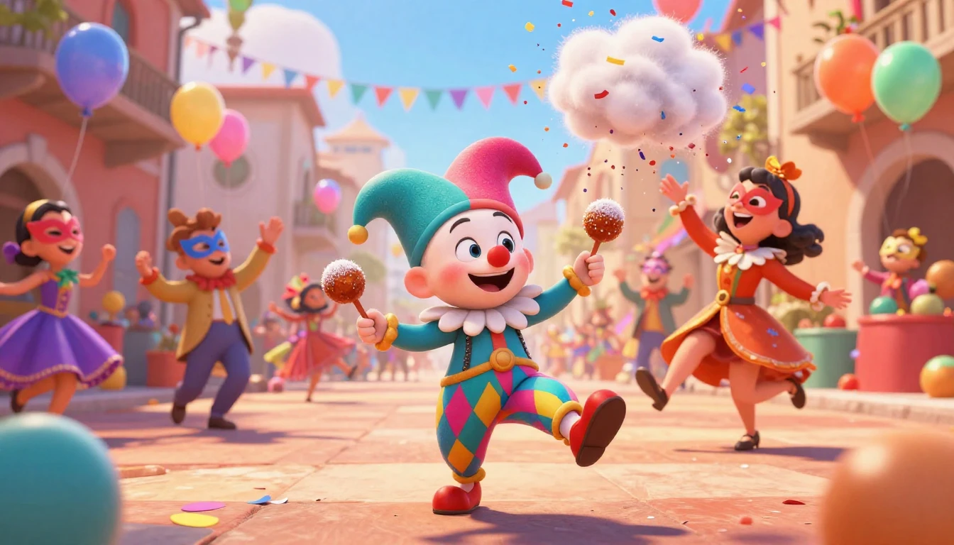 A vibrant and chaotic 3D animated scene in the style of a Pi...