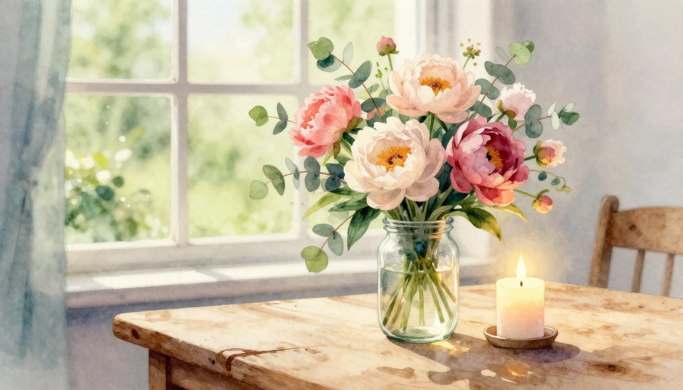 A beautiful and serene watercolor painting of a bright festi...