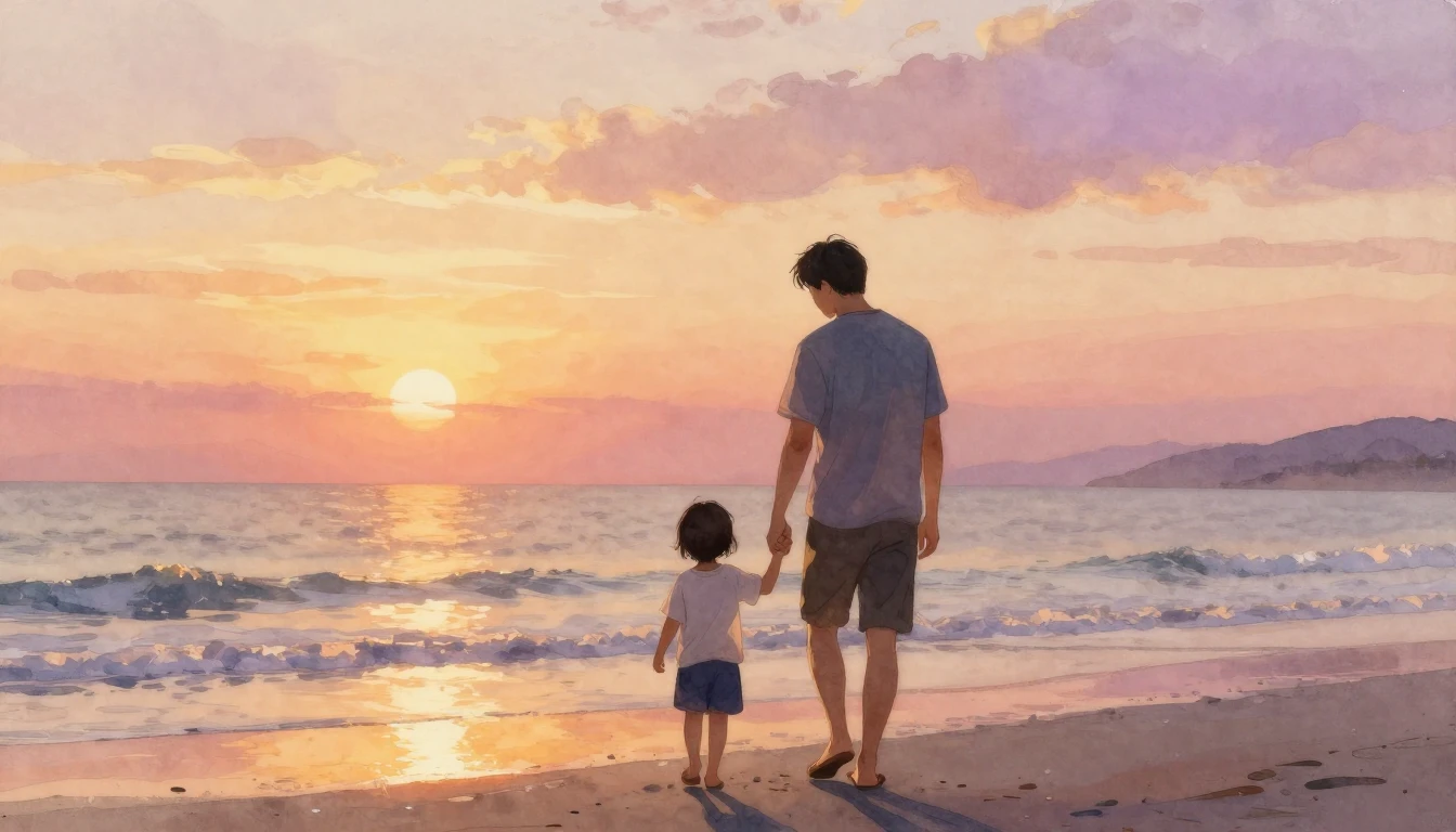 A heartwarming and emotional scene of a father and a young c...