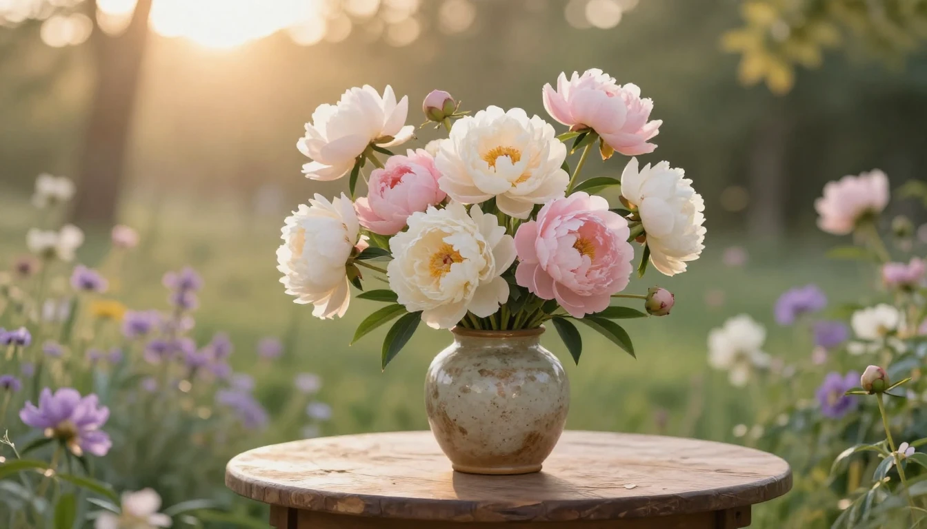 A warm and heart-touching scene in a cozy sunlit garden fill...