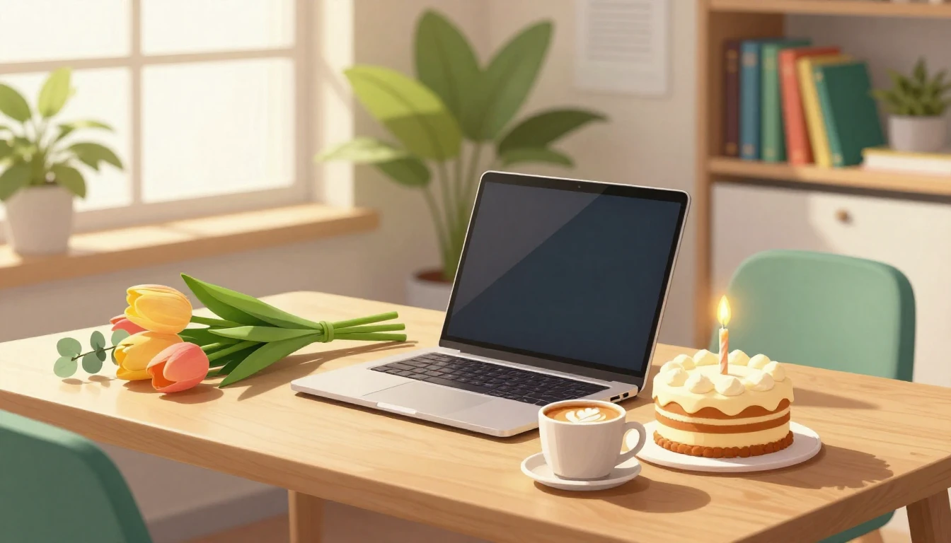 A vibrant and cozy digital art illustration of a modern work...