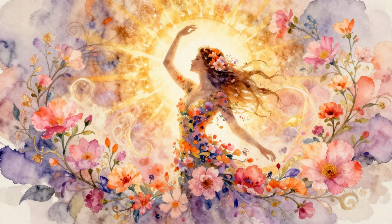 A dreamy and ethereal watercolor painting symbolizing the es...
