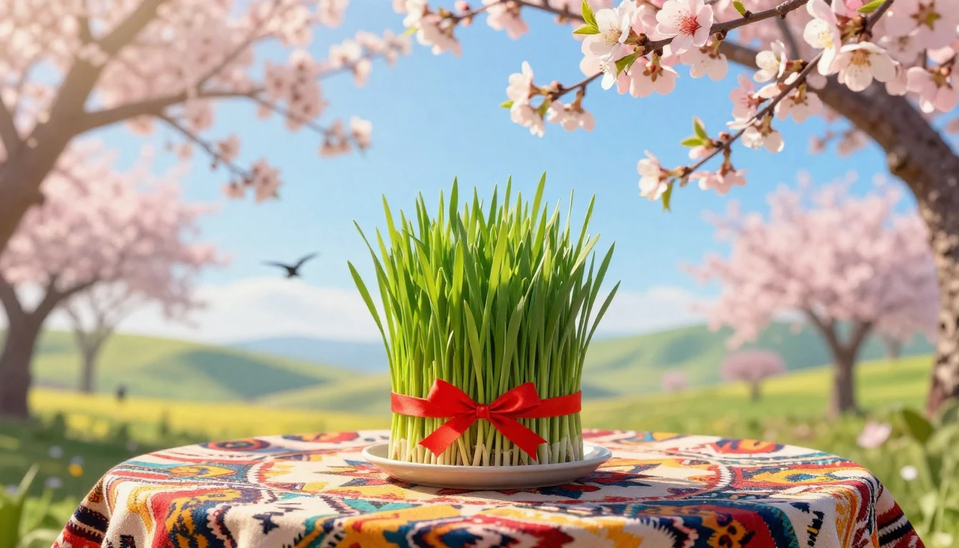 A vibrant digital art composition representing the Navruz sp...