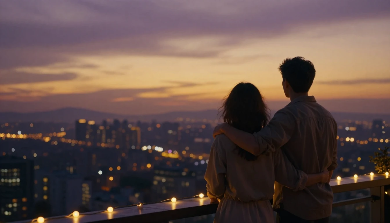 A breathtaking cinematic shot of two best friends standing o...