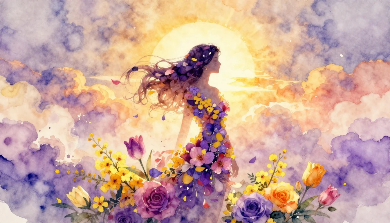 A beautiful, artistic watercolor painting symbolizing female...