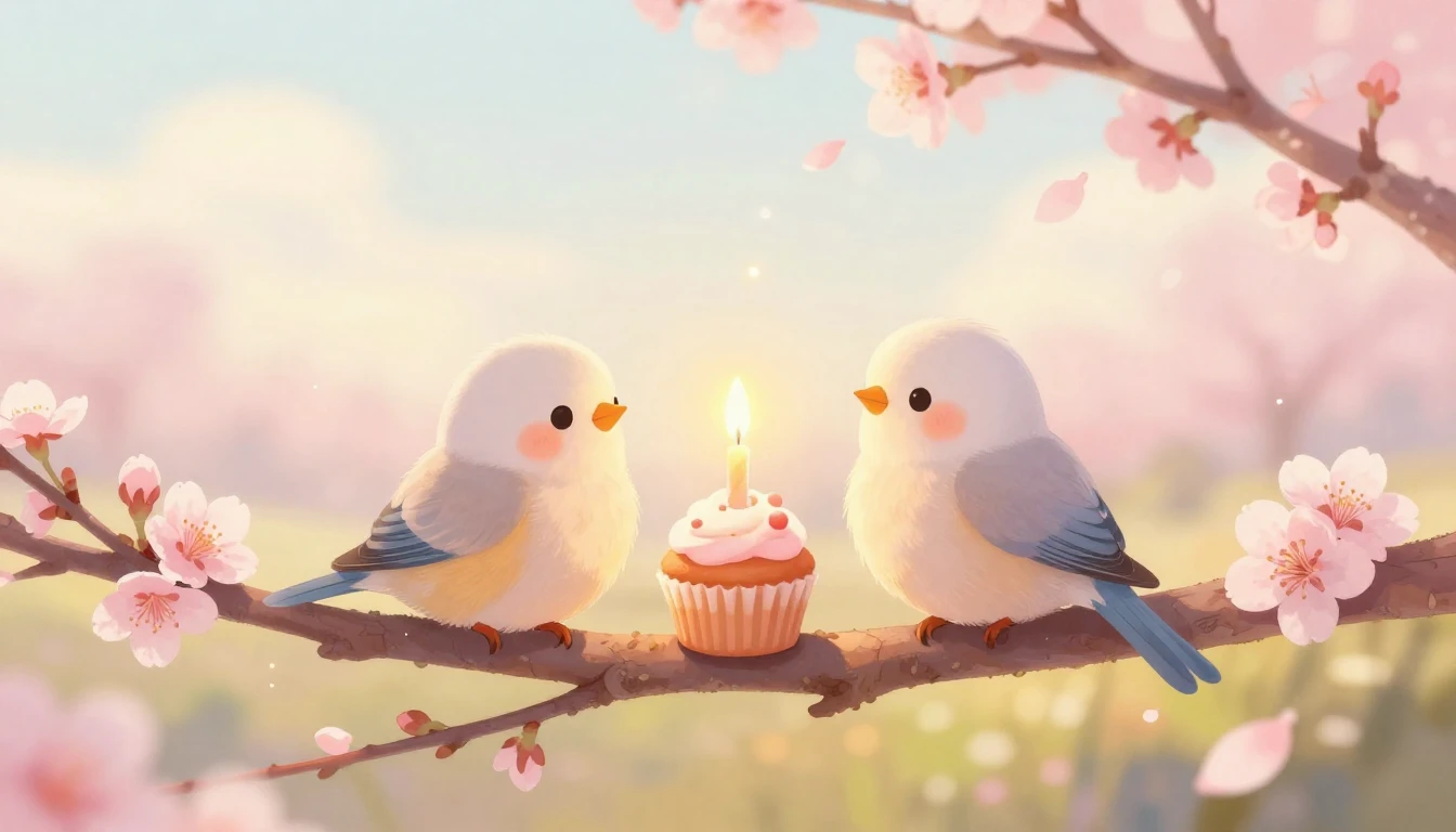 A heartwarming and whimsical illustration of two small, fluf...
