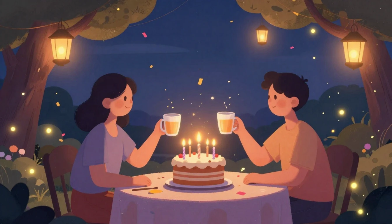 A heartwarming digital art illustration celebrating a birthd...