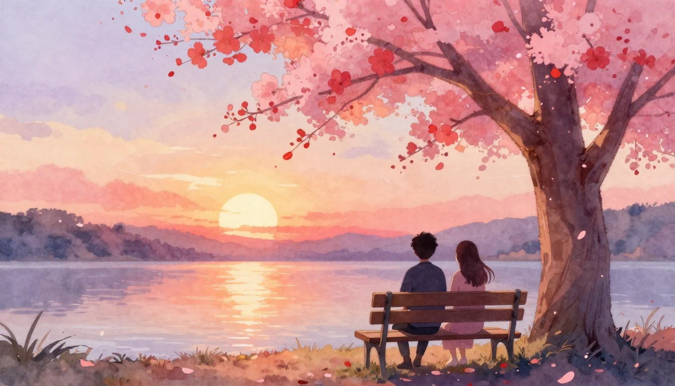 A soft and dreamy watercolor illustration of two silhouettes...