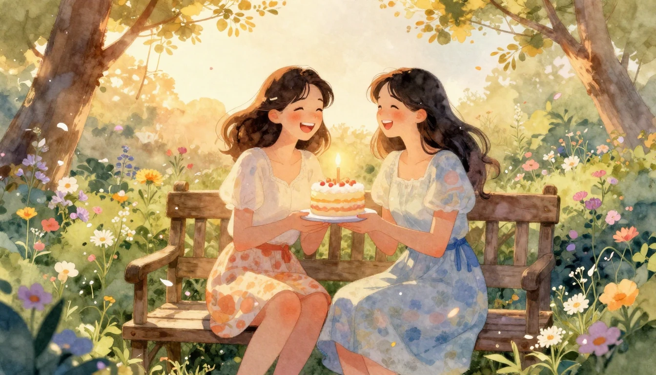 A beautiful watercolor illustration of two female best frien...