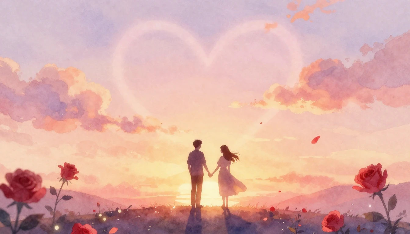 A dreamy and romantic watercolor illustration featuring the ...