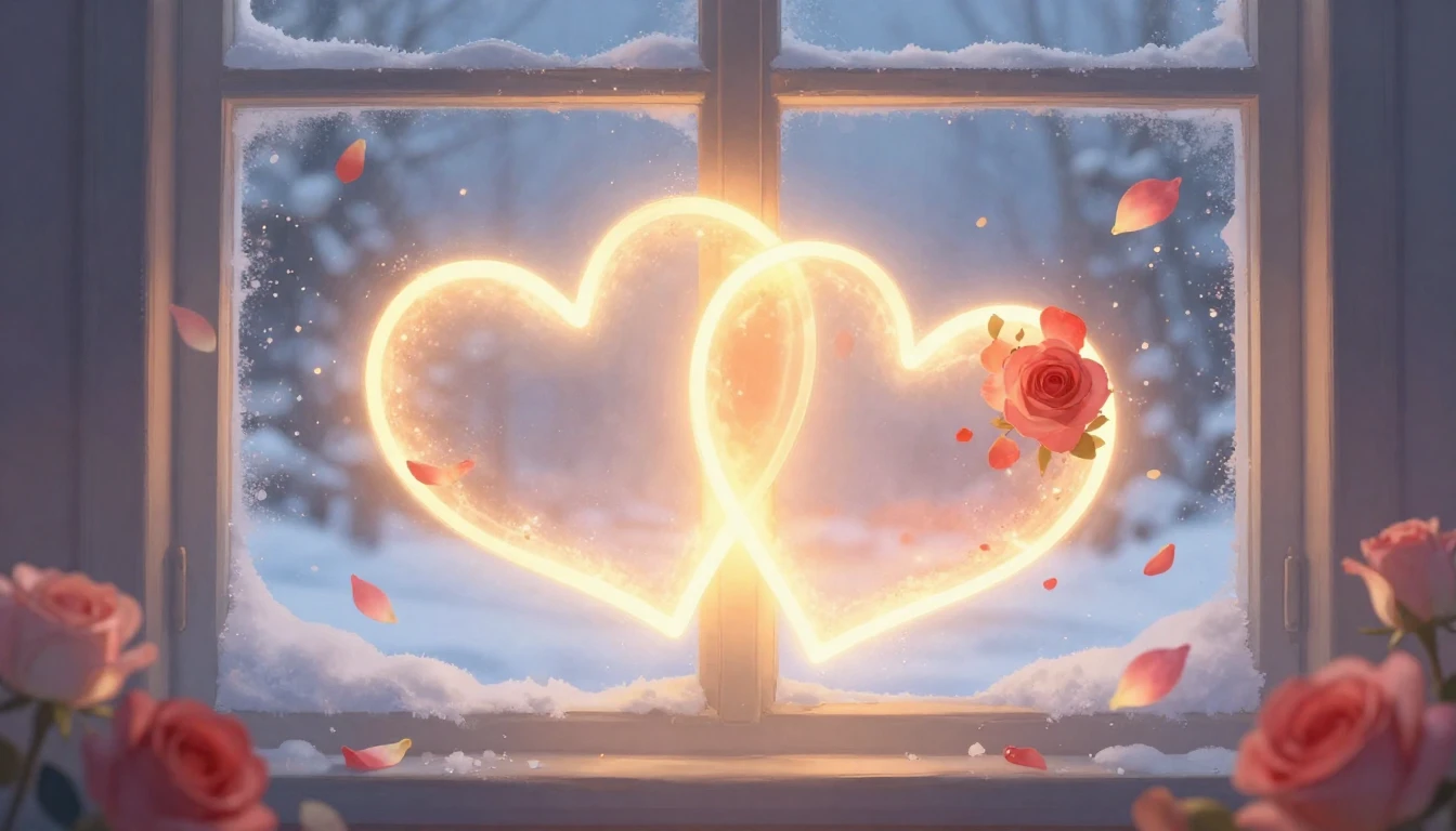 A romantic and dreamy illustration featuring two glowing, in...