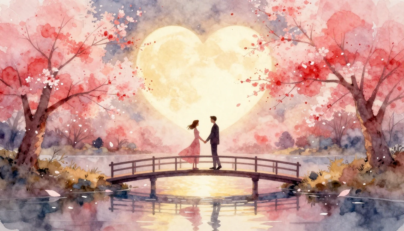 A romantic and dreamy watercolor painting symbolizing deep l...