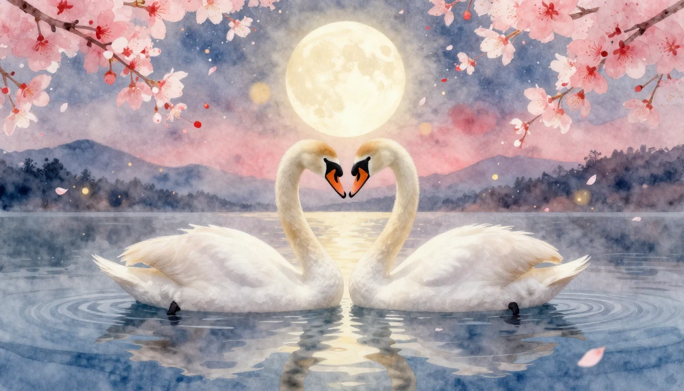 A soft and dreamy watercolor painting depicting a romantic c...