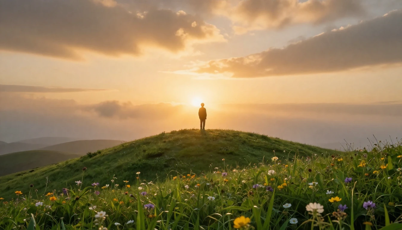 A breathtaking landscape at the golden hour of sunrise. A sy...