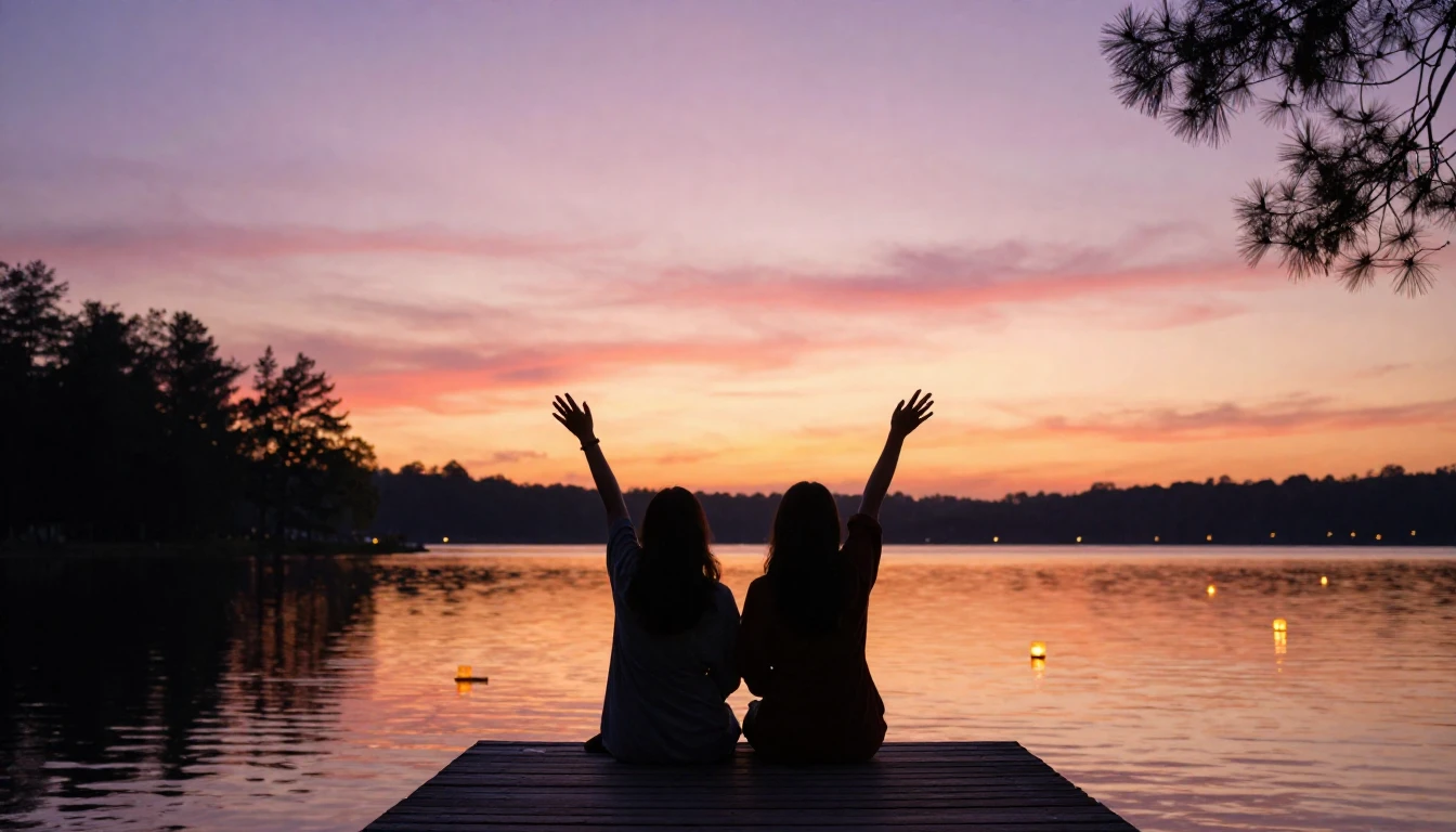 A beautiful and heartwarming scene of two silhouettes of fri...