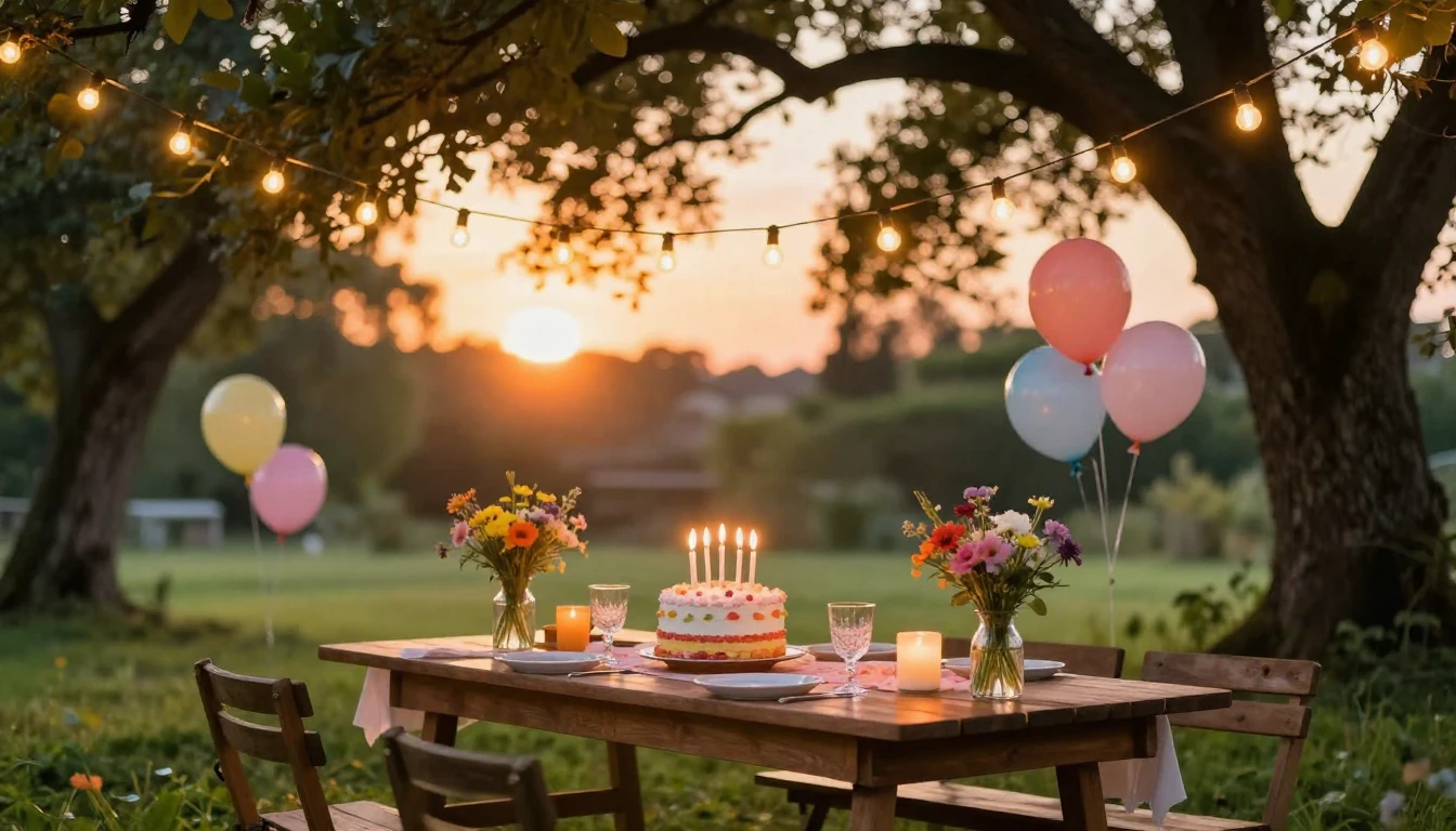 A vibrant and warm outdoor celebration scene during a golden...