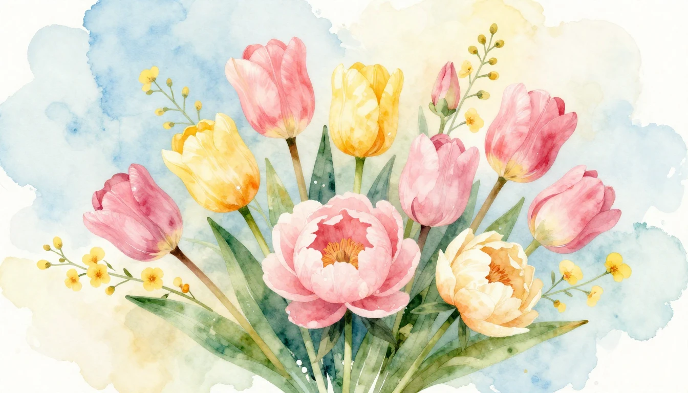 An elegant and soft watercolor illustration symbolizing spri...