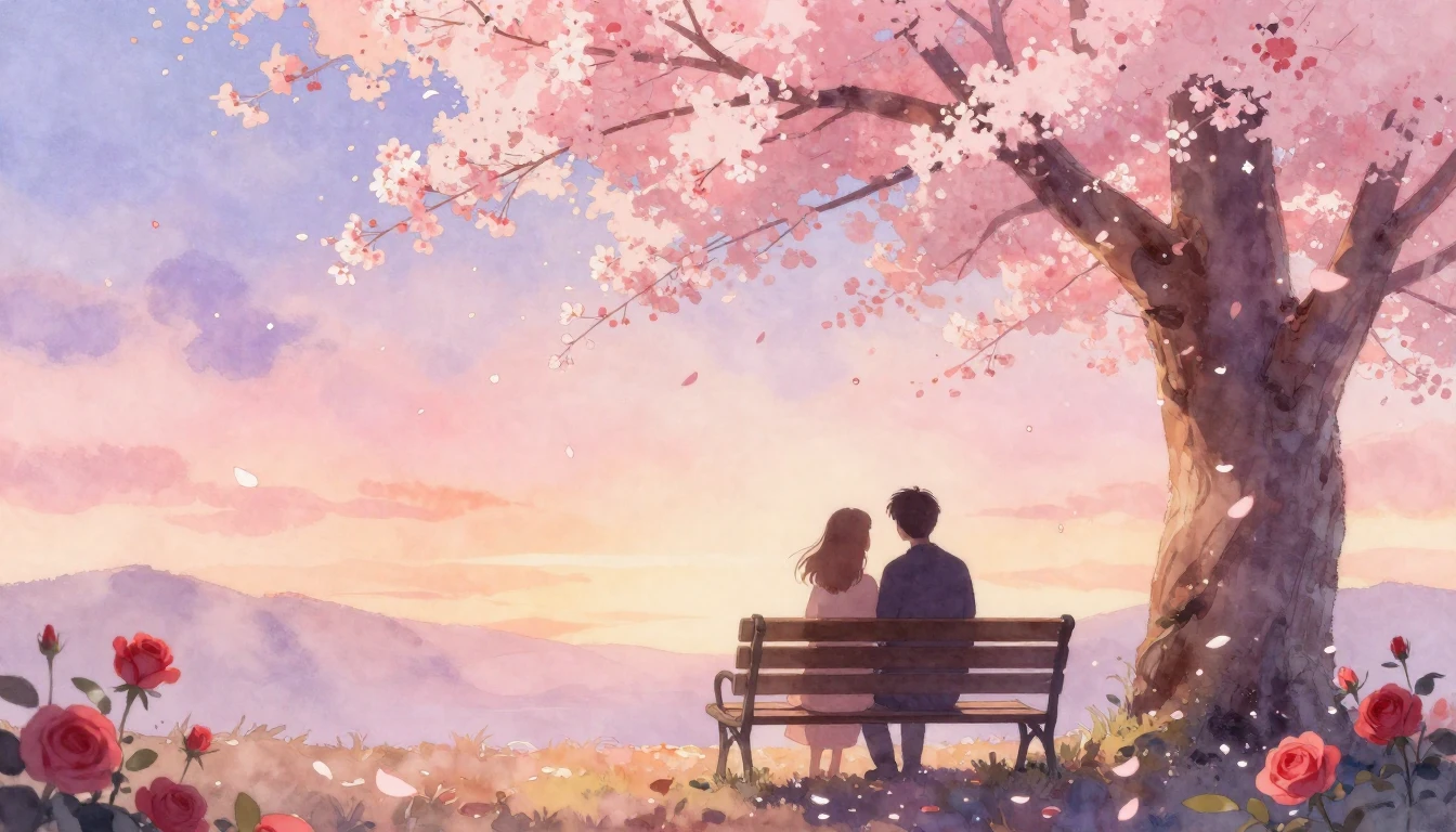 A soft, dreamy watercolor painting depicting a silhouette of...