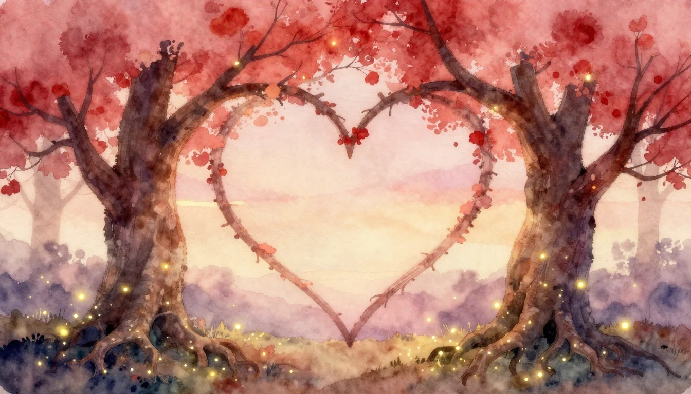 A soft and romantic watercolor composition depicting two lar...