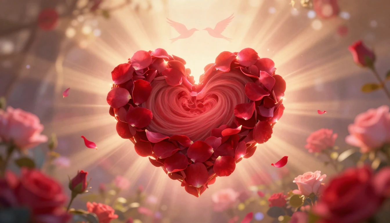 A romantic and dreamy composition featuring a large, glowing...