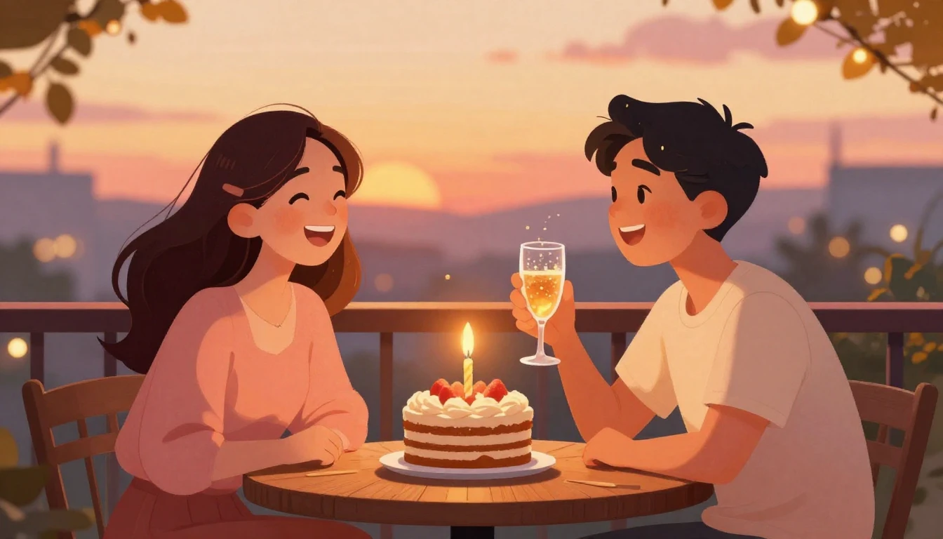 A heartwarming digital illustration of two best friends cele...