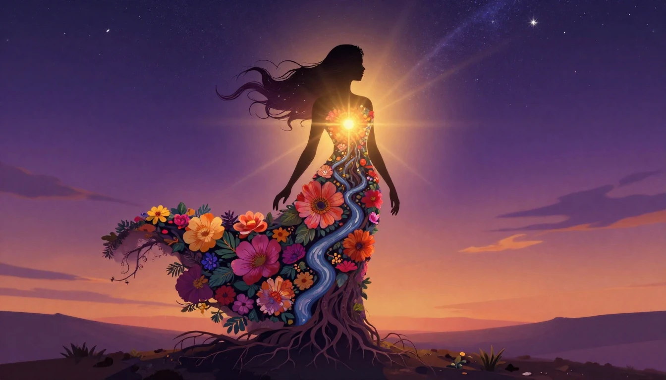 A majestic and surreal illustration depicting the silhouette...
