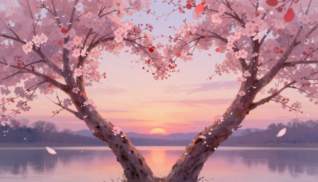 A romantic and dreamlike composition featuring two intertwin...