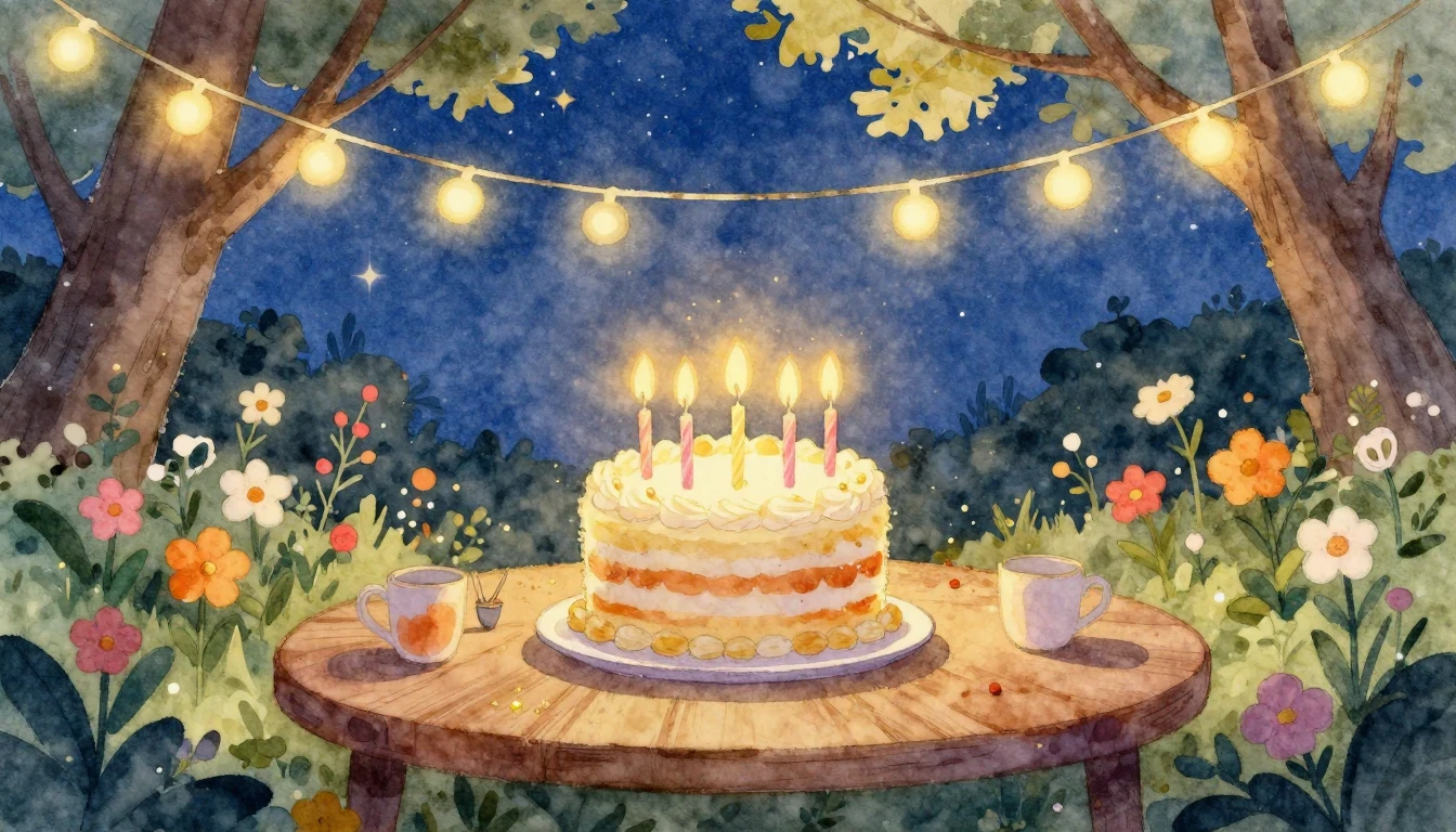 A heartwarming watercolor illustration depicting a cozy birt...