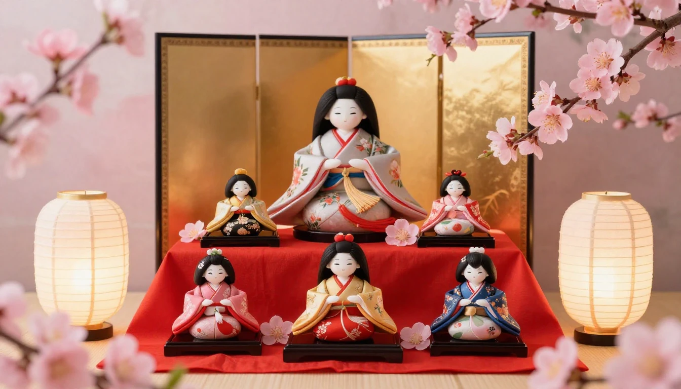 A beautiful and gentle Japanese Hinamatsuri celebration scen...