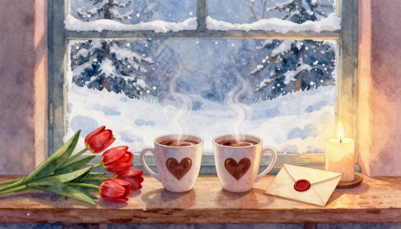 A soft and dreamy watercolor illustration depicting a romant...