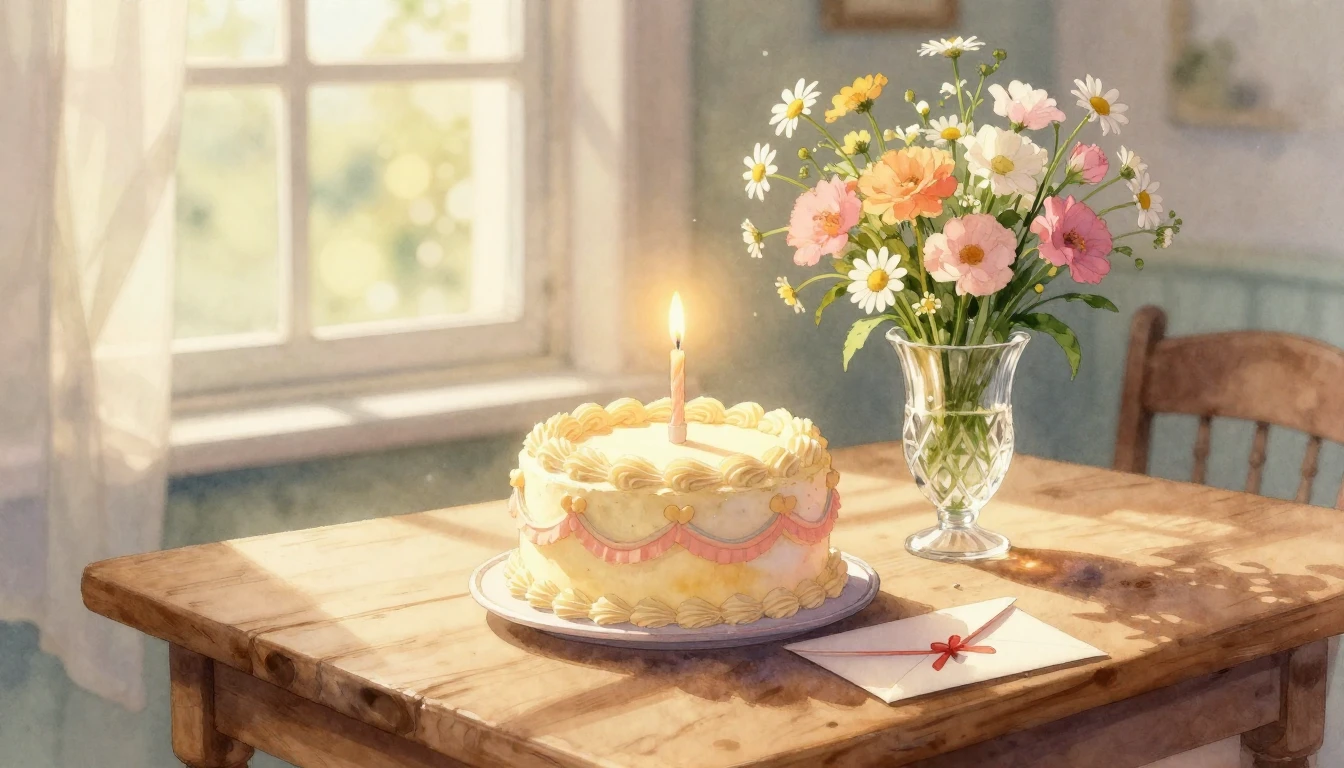 A soft and dreamy watercolor composition depicting a rustic ...