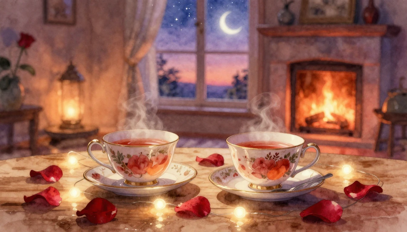 A dreamy and romantic scene featuring two elegant porcelain ...