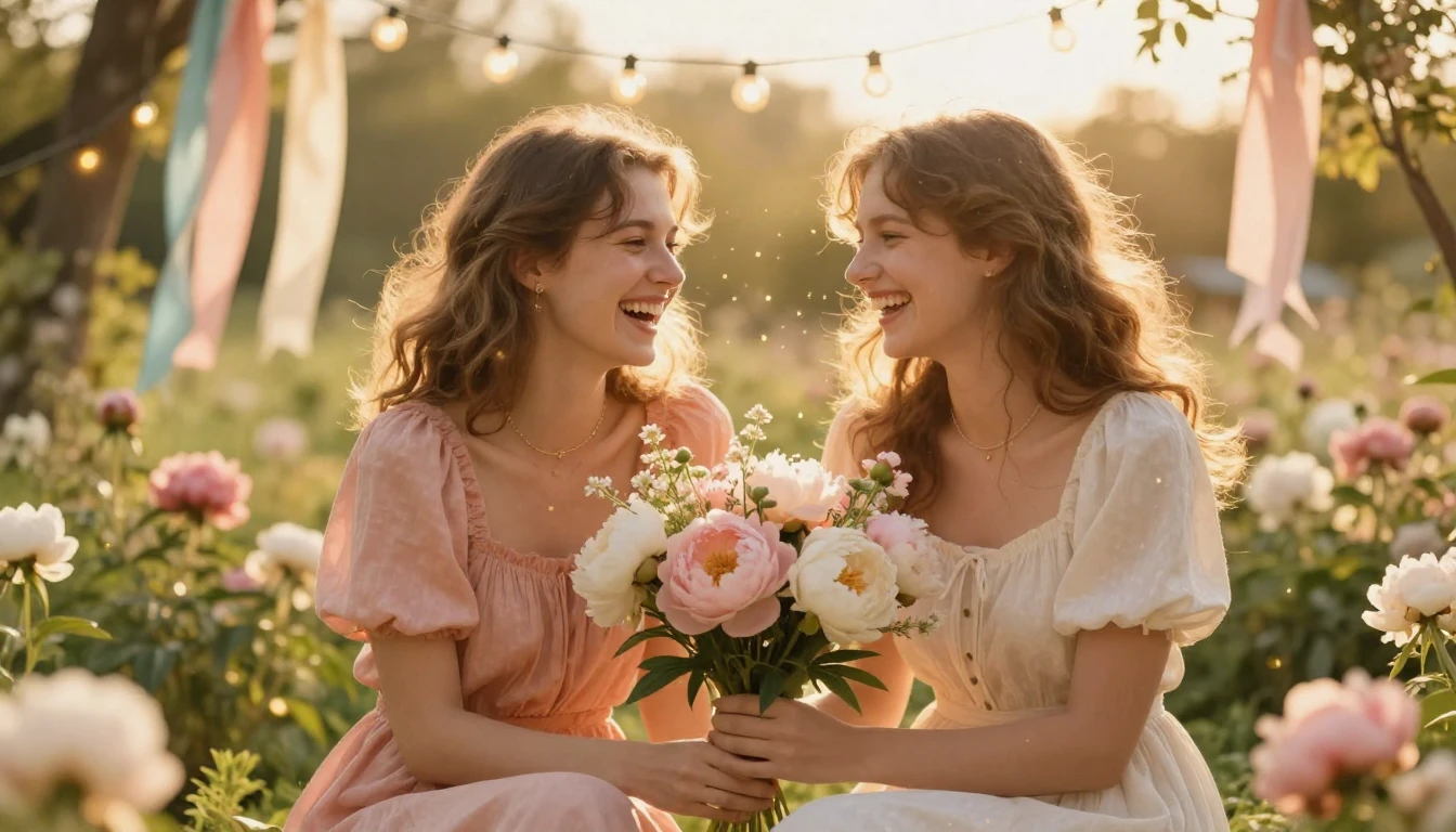 A heartwarming scene of two best friends sitting together in...