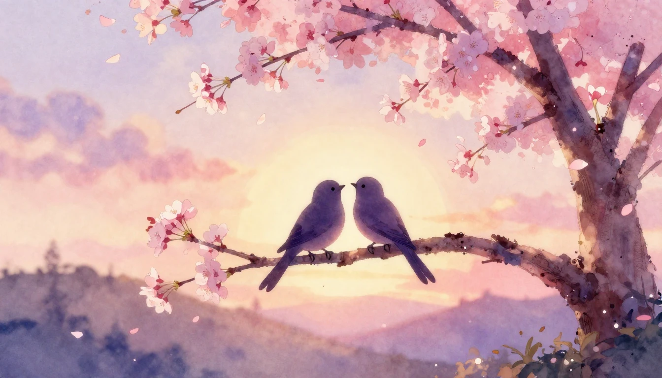 A soft, dreamy watercolor illustration evoking romance and t...