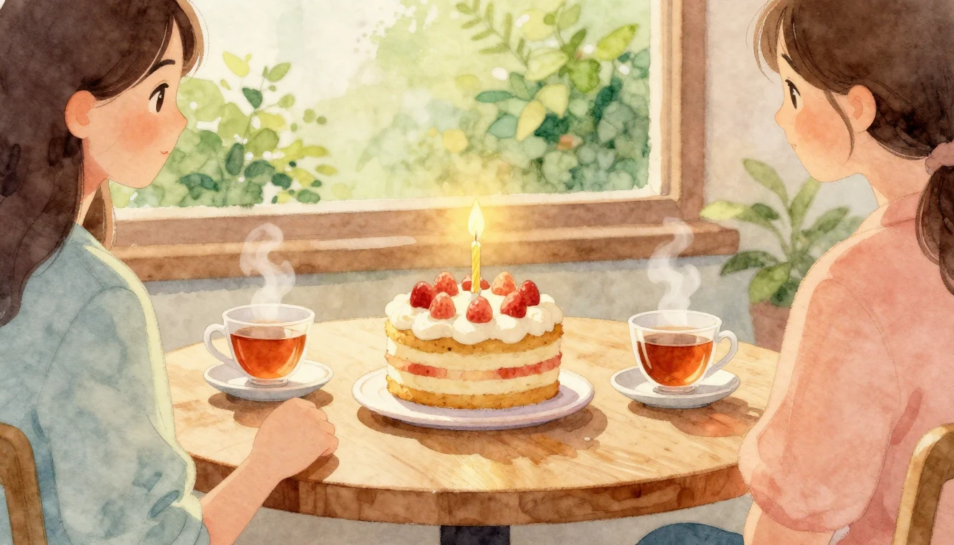 A warm and cozy watercolor painting depicting a celebratory ...