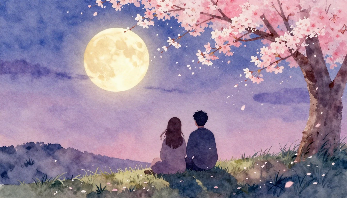 A dreamy and soft watercolor painting depicting two silhouet...