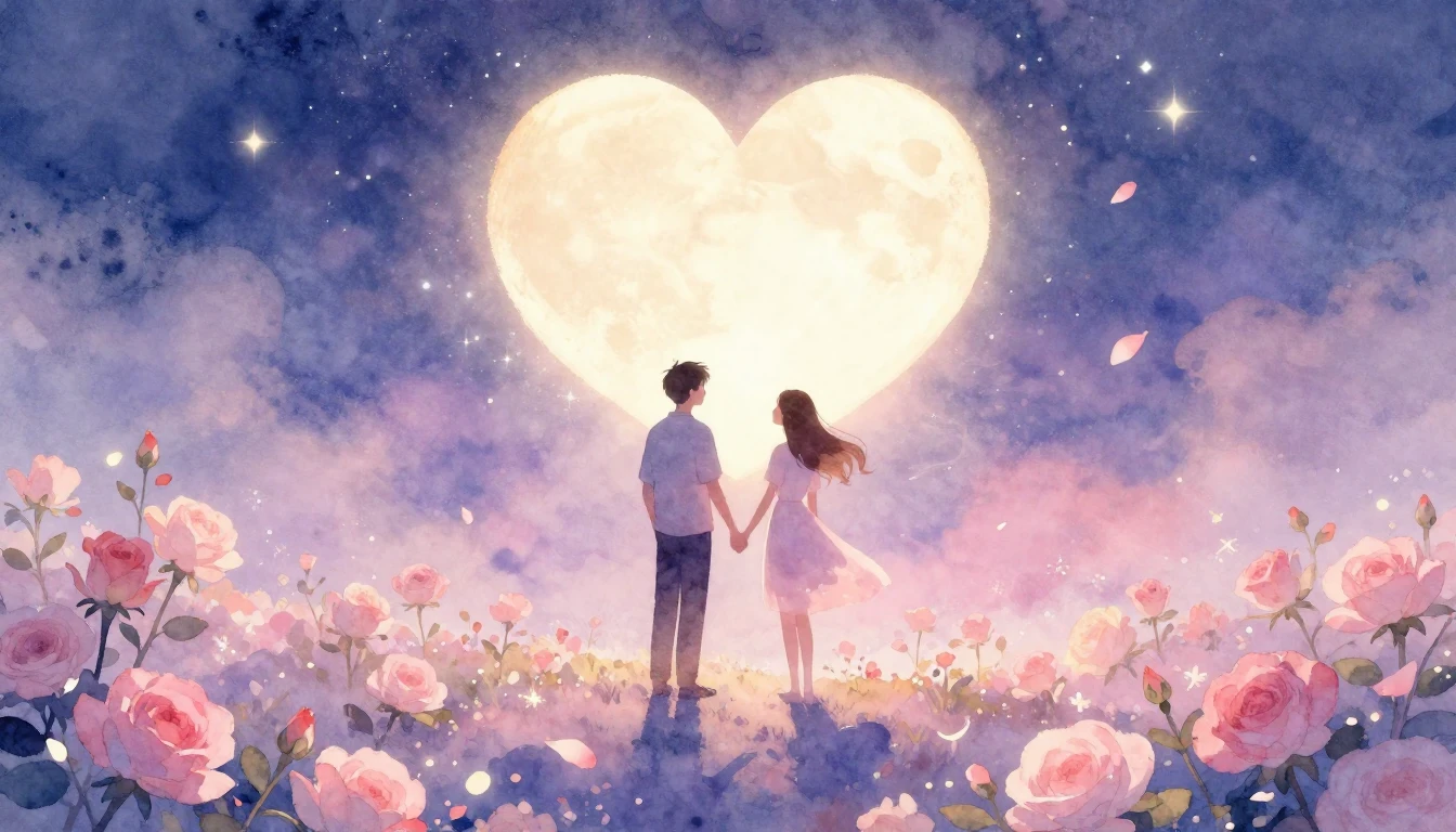 A dreamy and romantic watercolor illustration depicting a co...