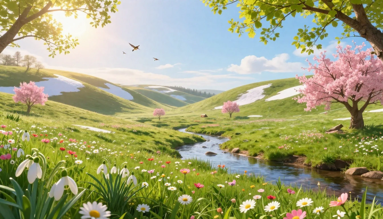 A beautiful and vibrant landscape celebrating the arrival of...