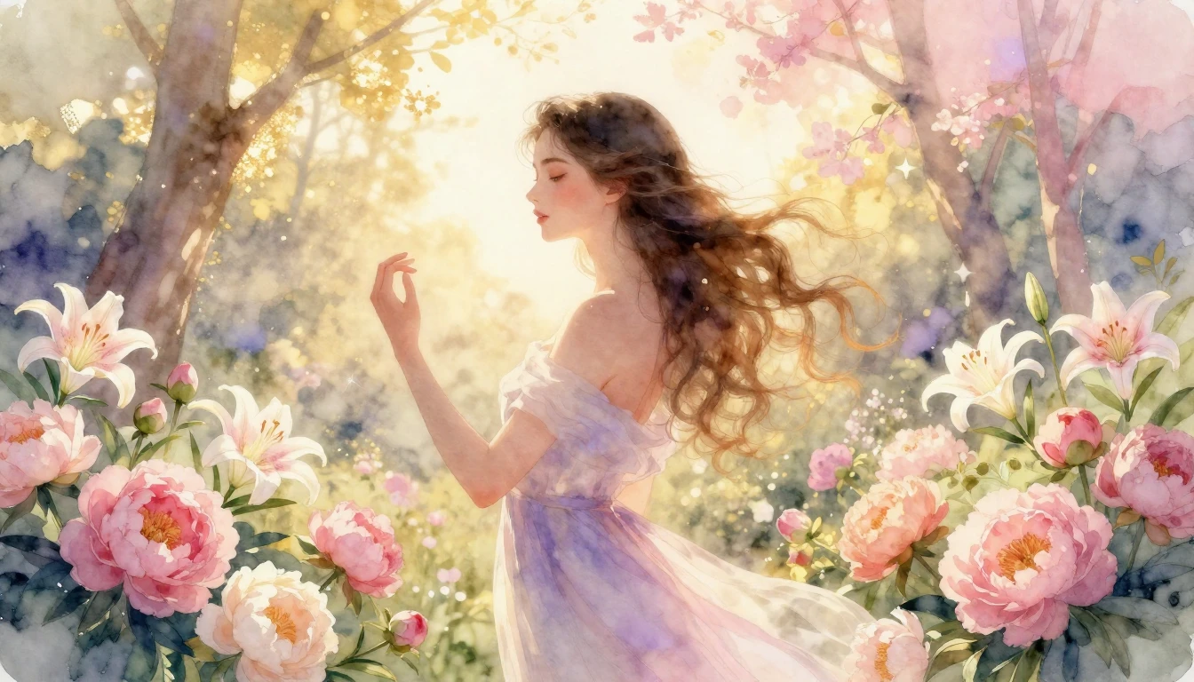 A breathtaking watercolor illustration of a graceful woman s...