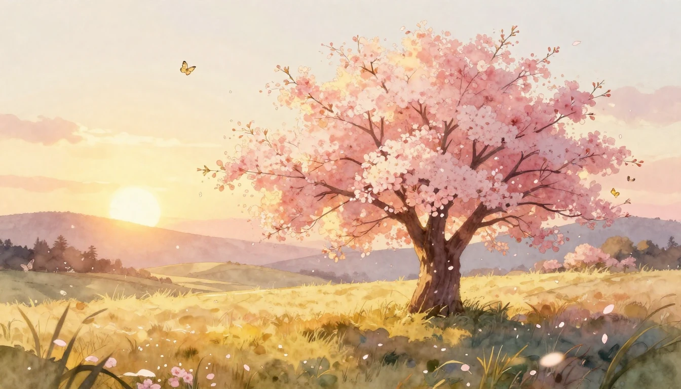 A serene and sun-drenched meadow during the golden hour, cap...