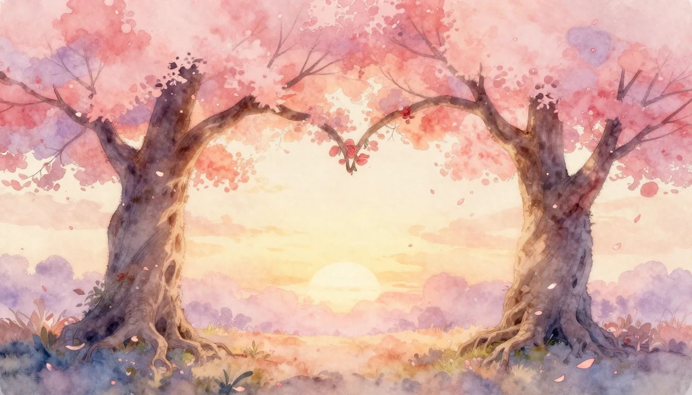 A soft and dreamy watercolor painting depicting two ancient ...