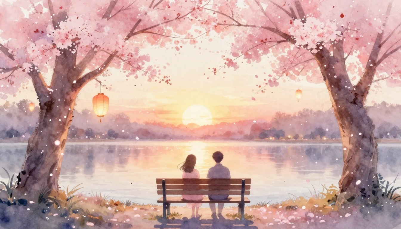 A soft and ethereal watercolor painting of two delicate silh...