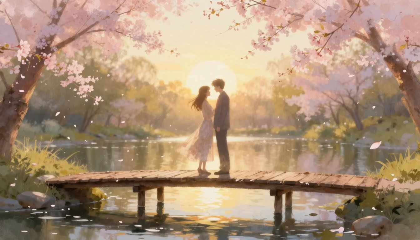 A dreamy and romantic scene of two silhouettes standing clos...