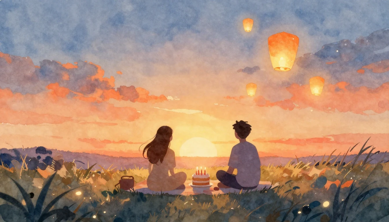 A soft and dreamy watercolor illustration depicting a serene...