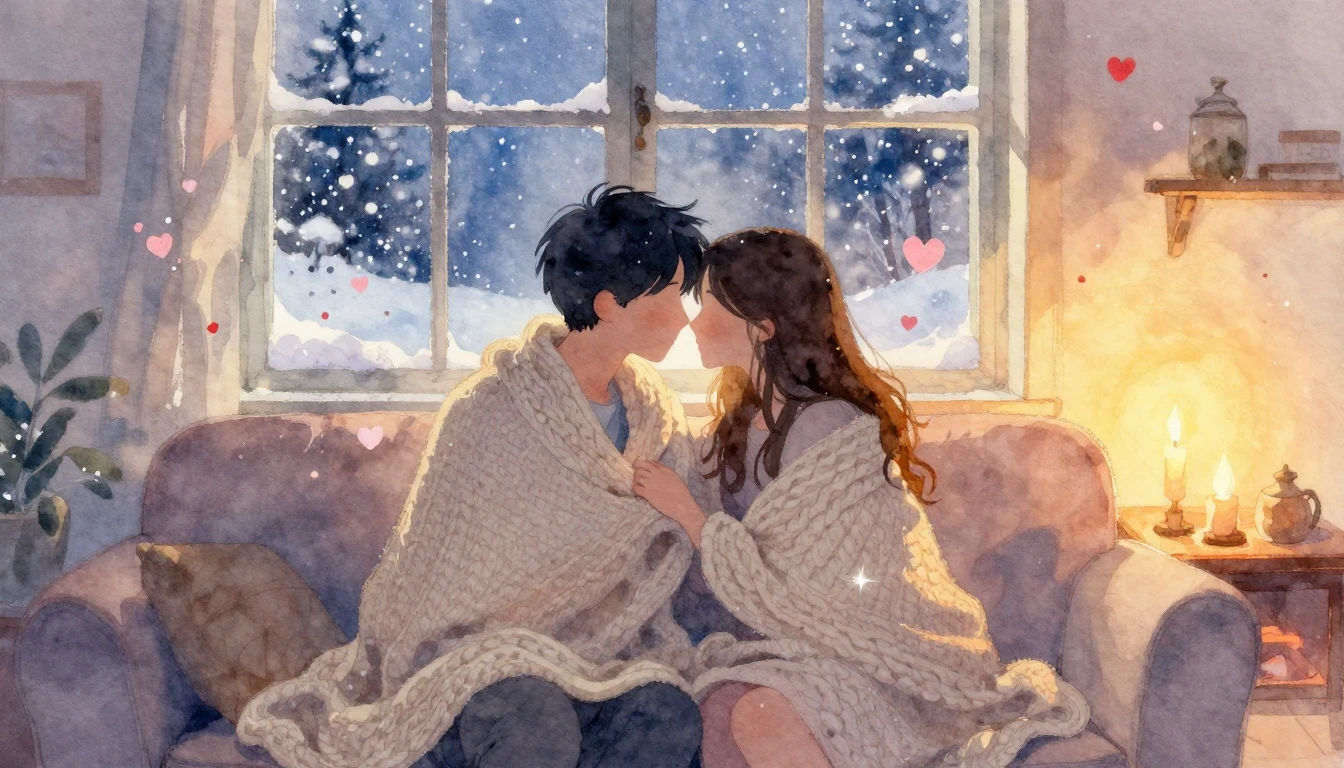 A romantic and dreamy watercolor painting depicting a cozy i...