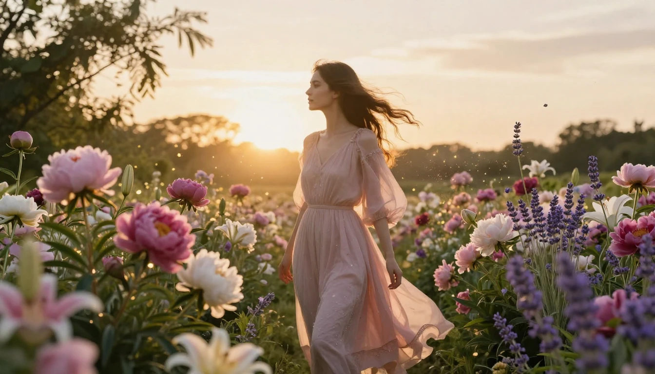 A breathtaking and symbolic scene of a woman standing in a l...