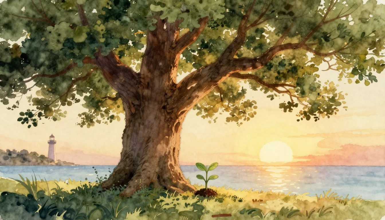 A heartwarming watercolor illustration depicting a large, ma...