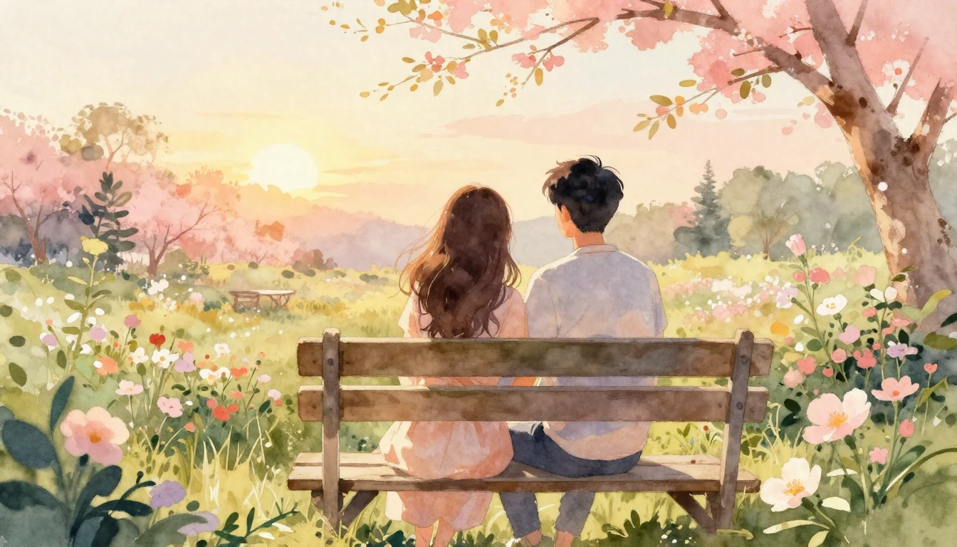 A beautiful watercolor painting of two close friends sitting...